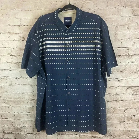 Tommy Bahama Limited Edition XLX Navy Block of Fame Short Sleeve Button Down - Picture 1 of 6
